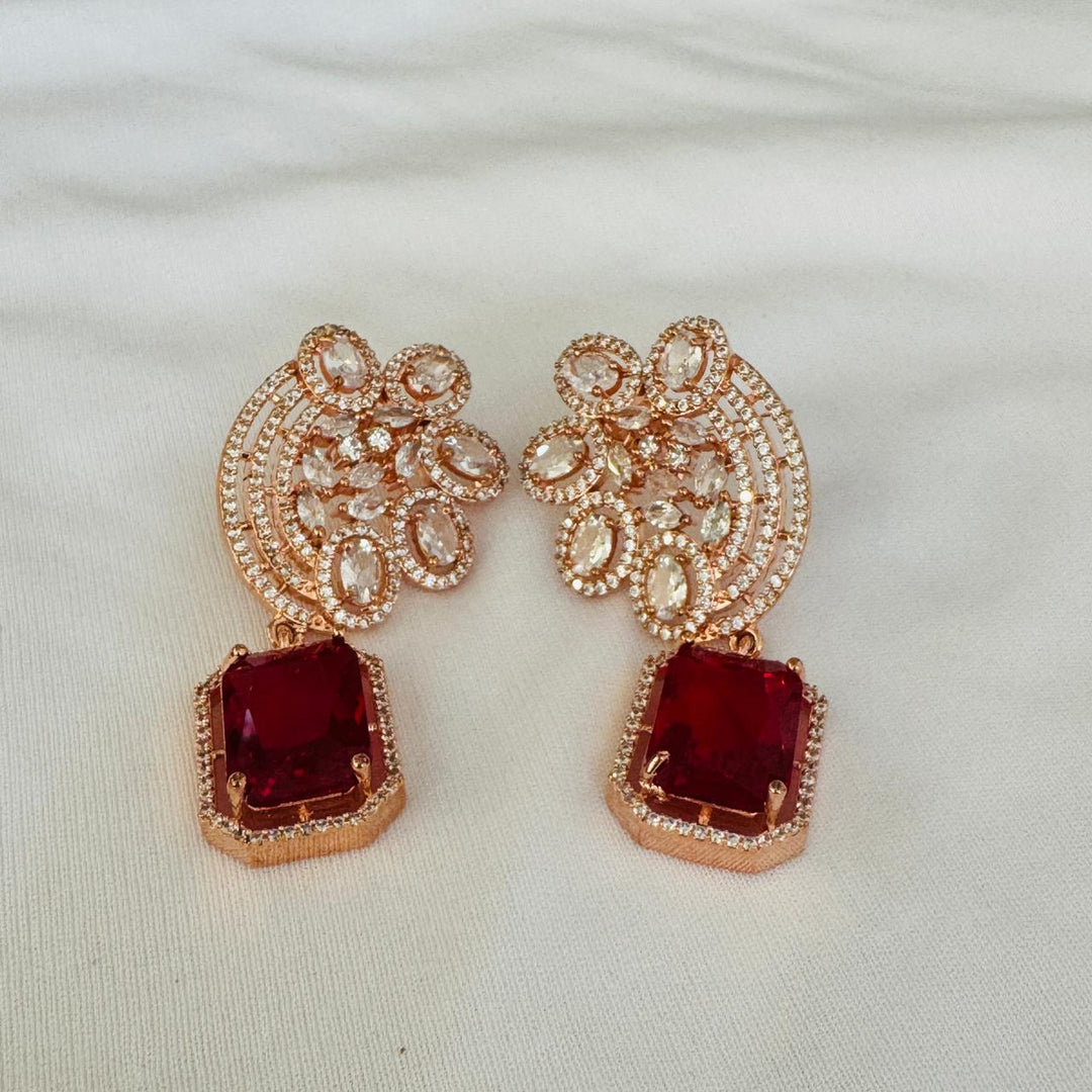 Unique Rosegold Floral Ruby Stone Earring