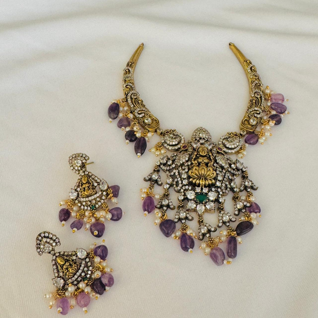 Radiant Lakshmi Necklace with Purple Stone