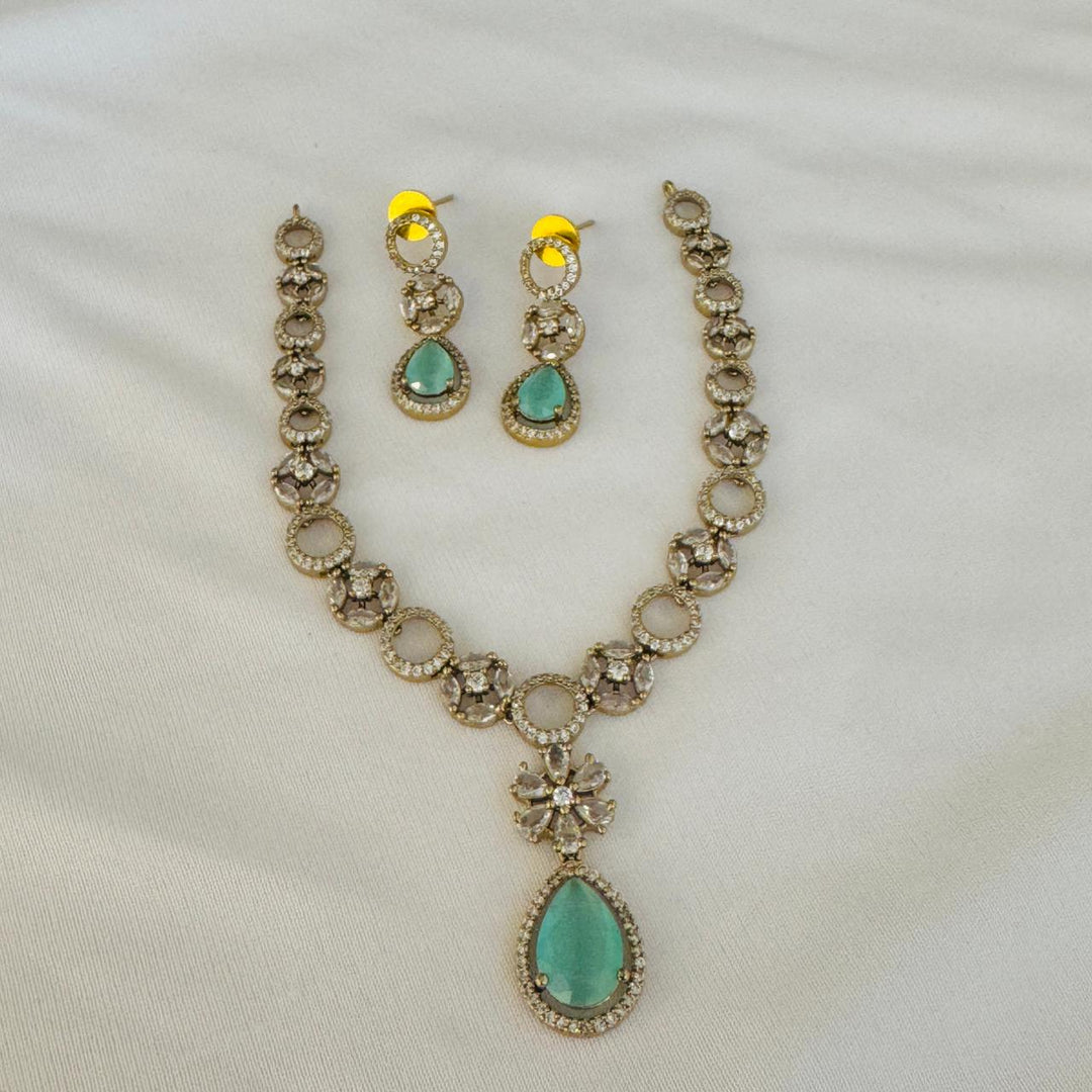 Timeless Floral Floral AD Mint Stone Necklace