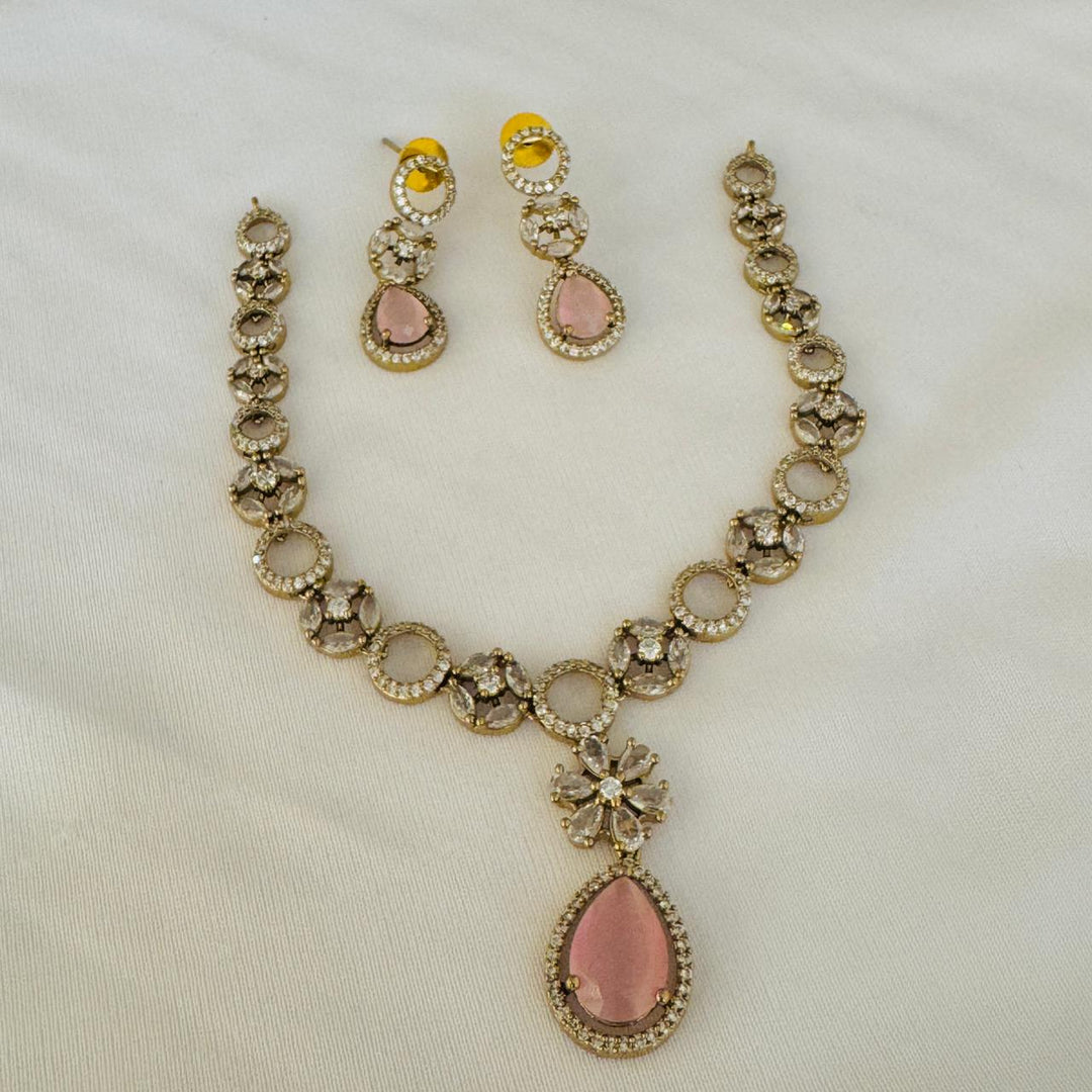 Jubilant Crystal Pink AD Stone Floral Necklace