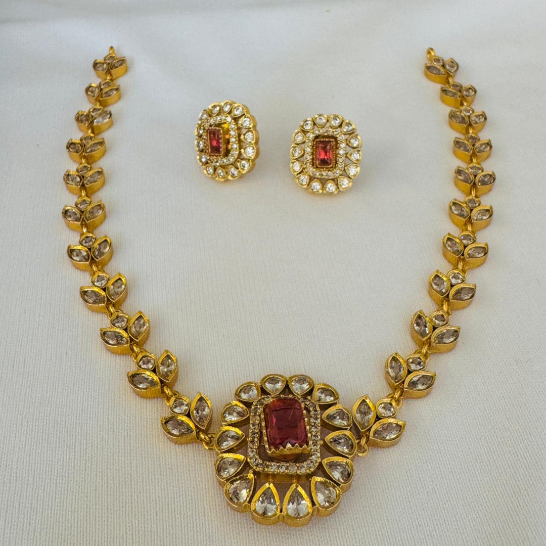 Poised Ruby Stone Golden Necklace