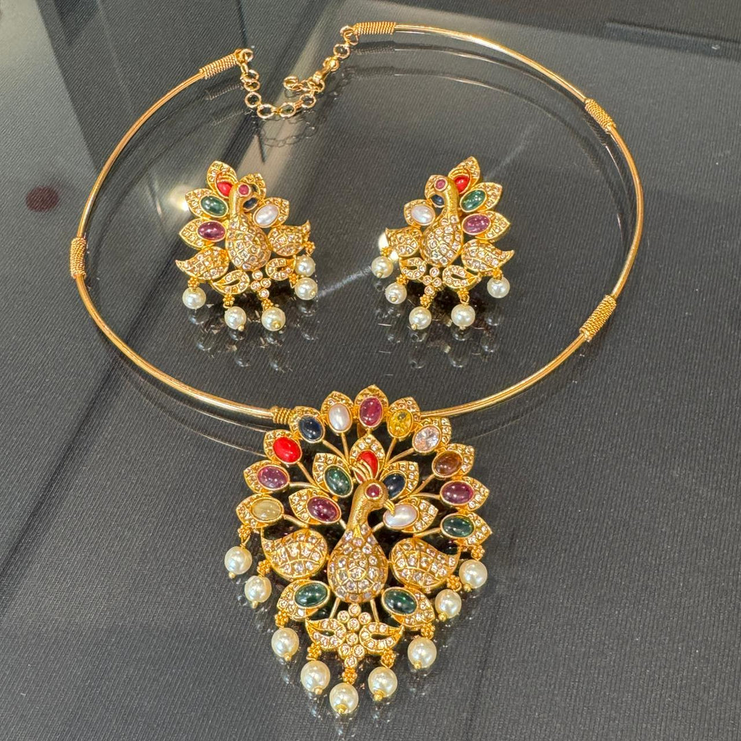 Exquisite Peacock Multicolour AD Stone Necklace