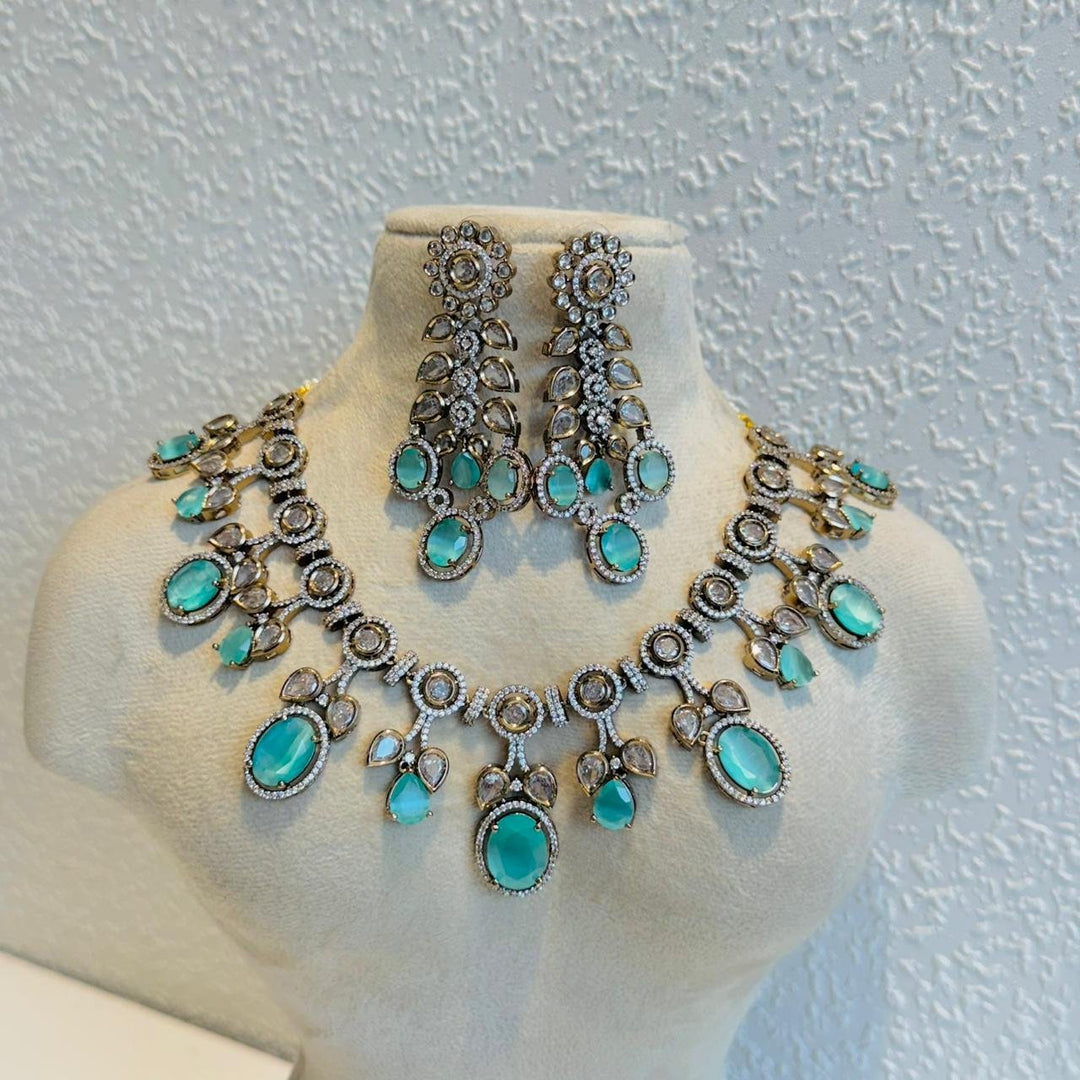 Exquisite Mint AD Stone Droplet AD Stone Necklace