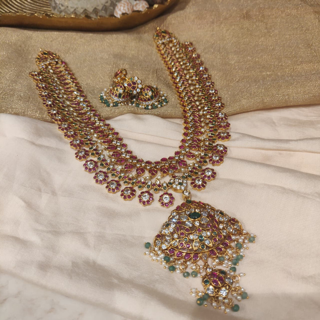 Alluring jadau Ruby Stone Floral Necklace