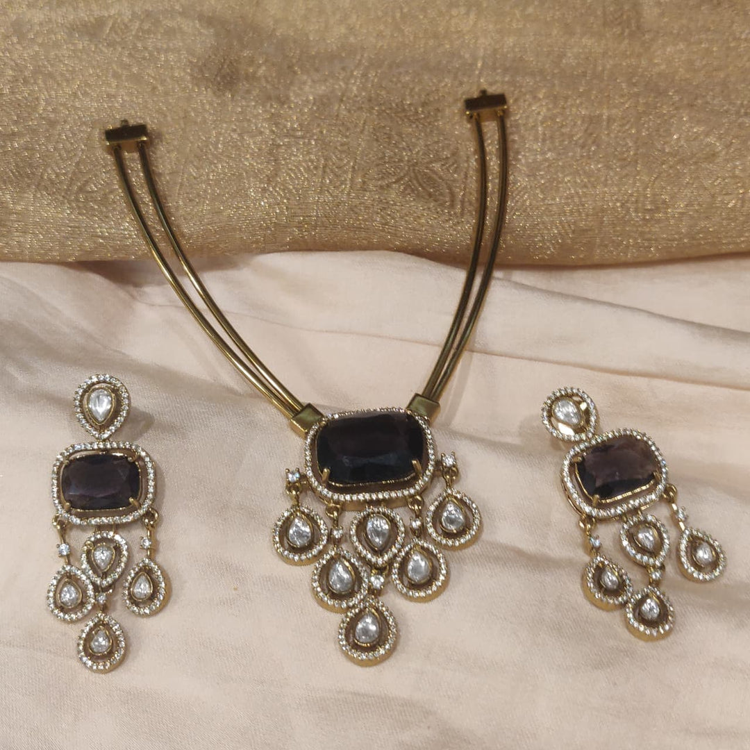 Ornate Purple AD Stone Droplet Necklace