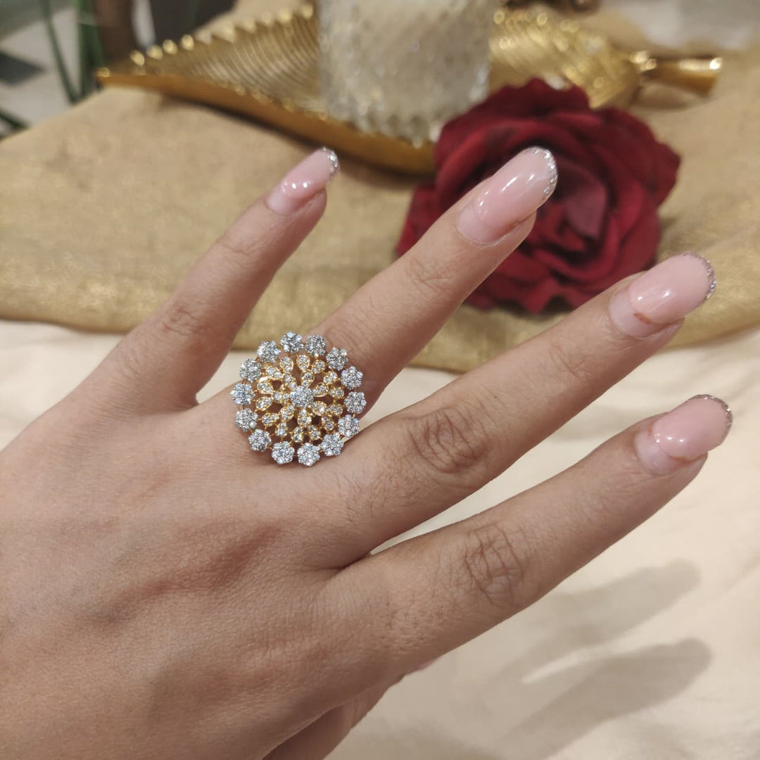 Ethereal Golden CZ Floral Ring