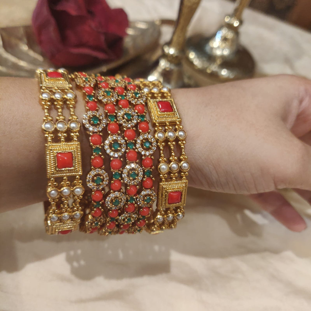 Timeless coral stone bangles combo set