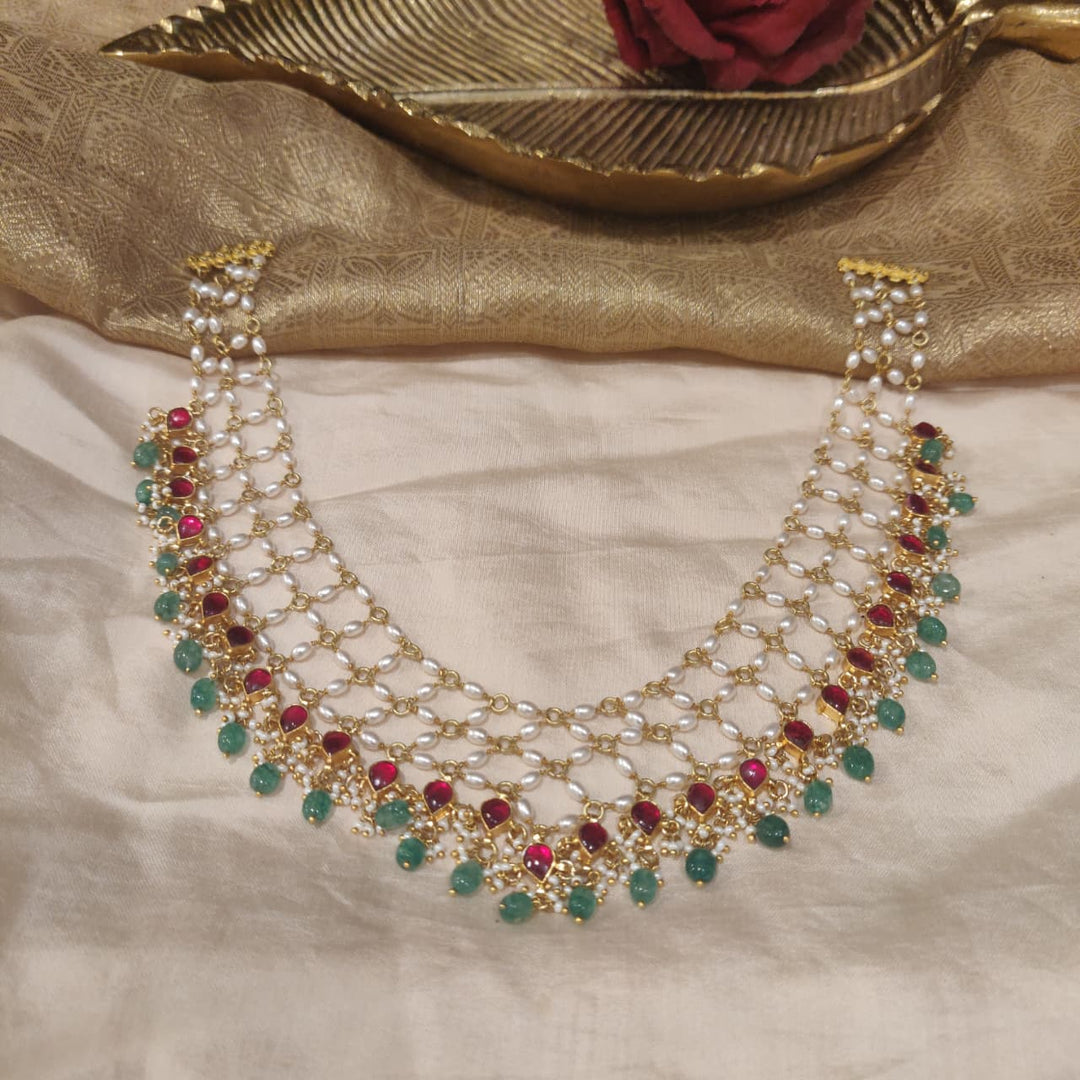 Exquisite Handcrafted Ricepearl Ruby Stone Necklace