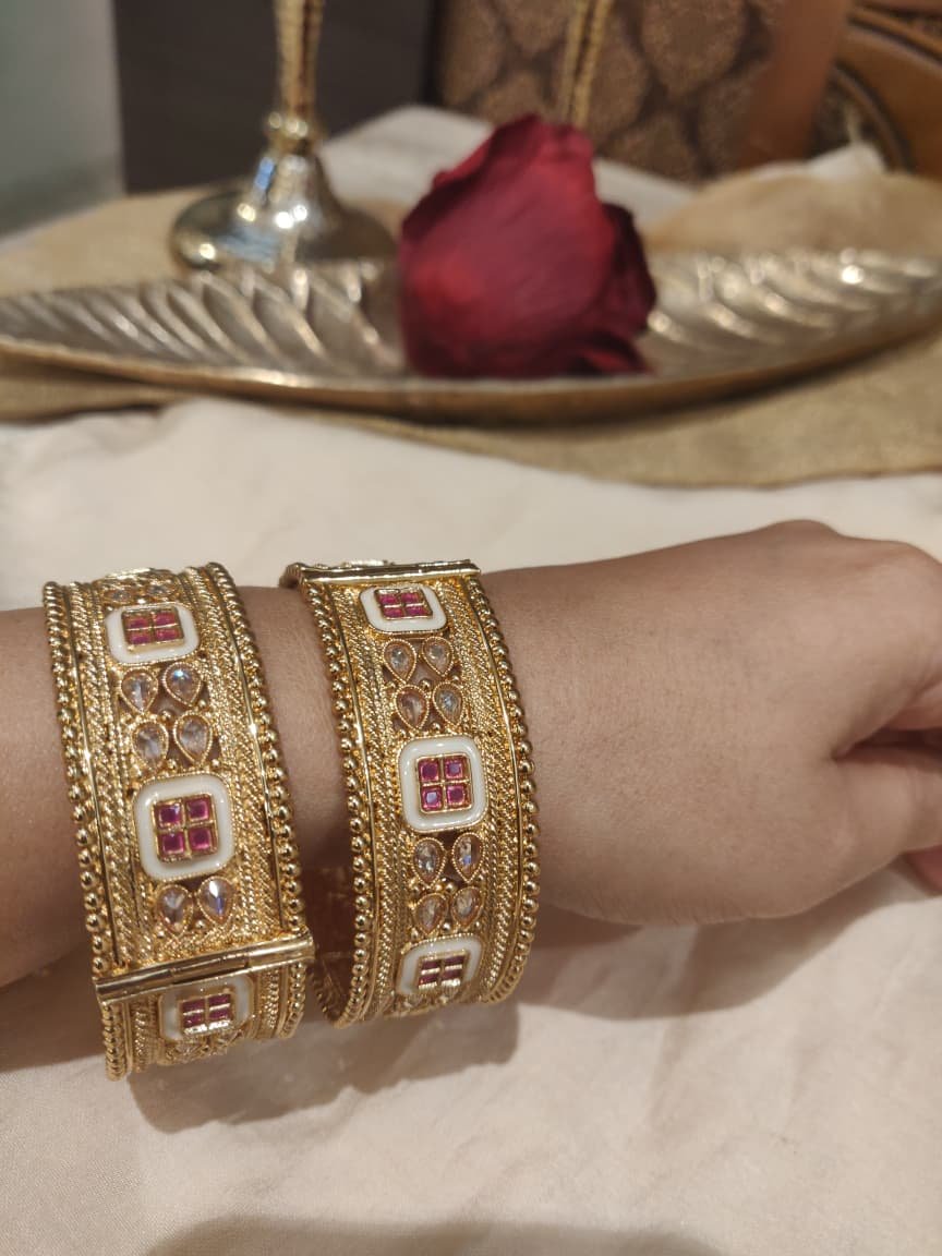 Majestic ruby stone kada set of 2
