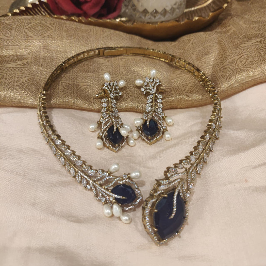 Opulent Purple AD Stone Collar Necklace with White Beads