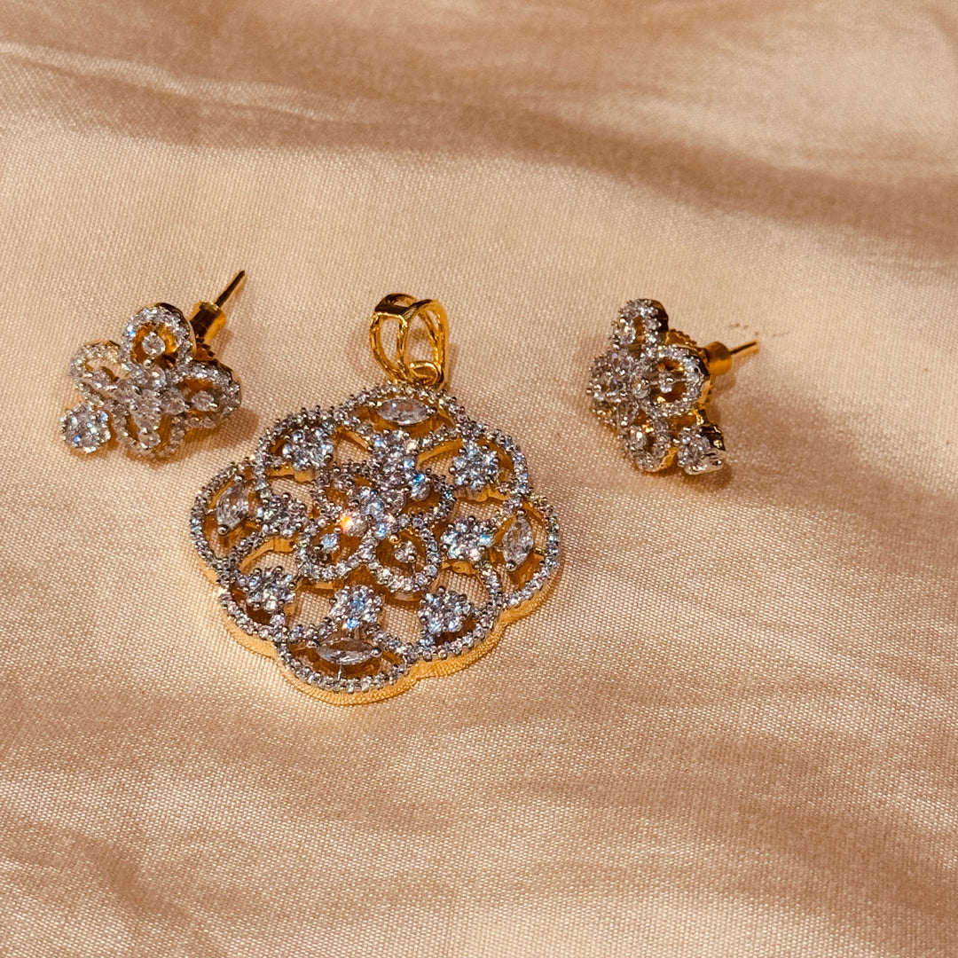 Pinnacle CZ AD Stone Floral Pendant with Chain