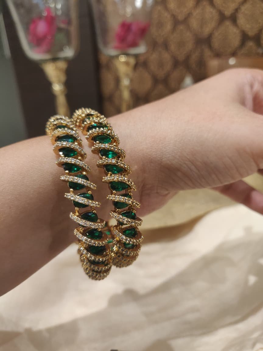 Opulent green stone bangles set of 2