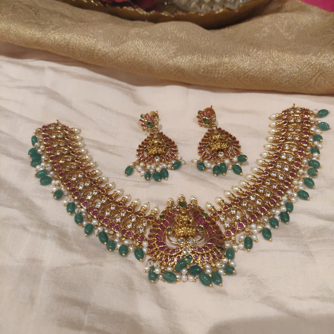Enchanting Ruby Stone Choker with green beads