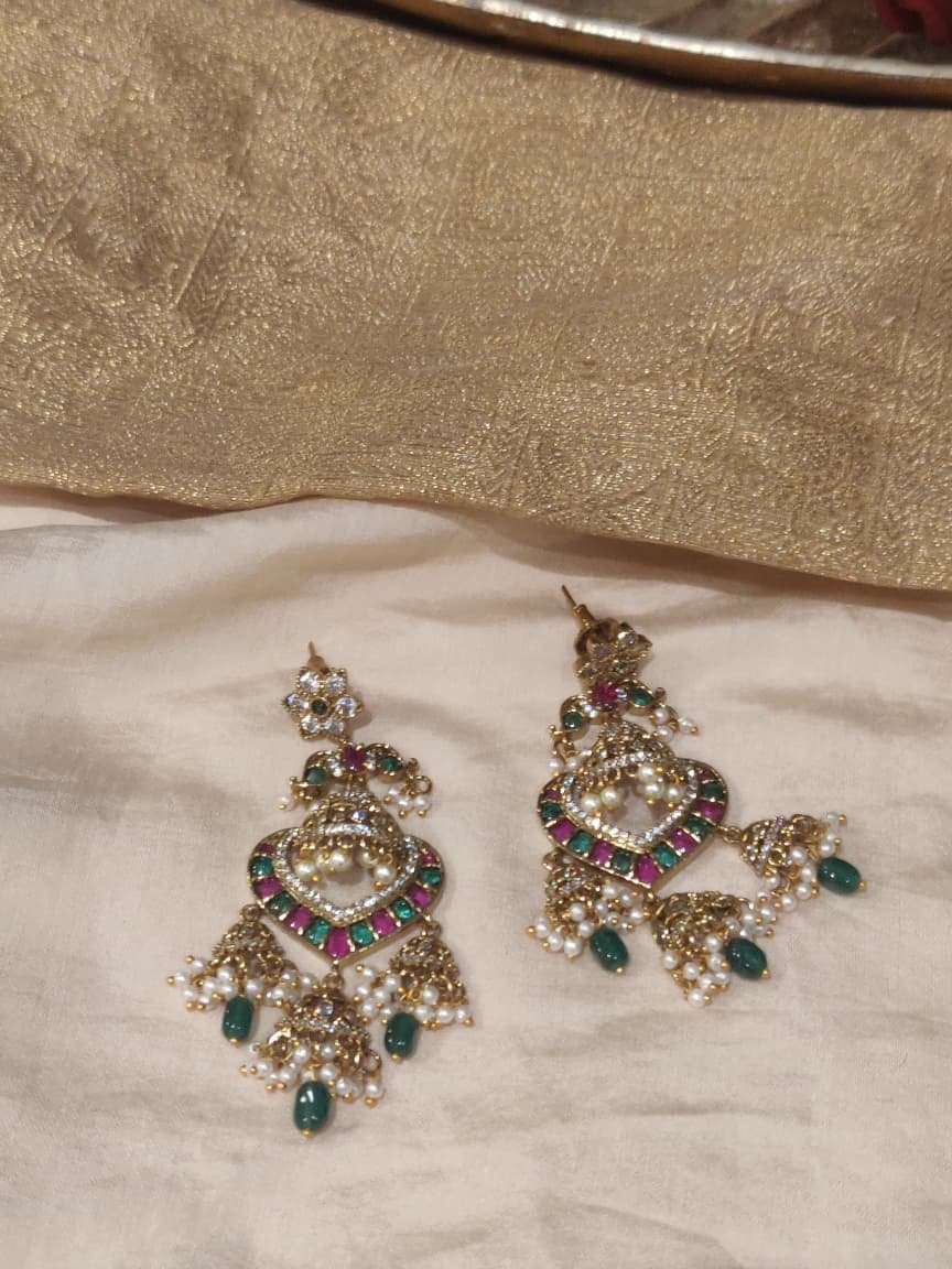 Unique Ruby Green AD Stone Earring