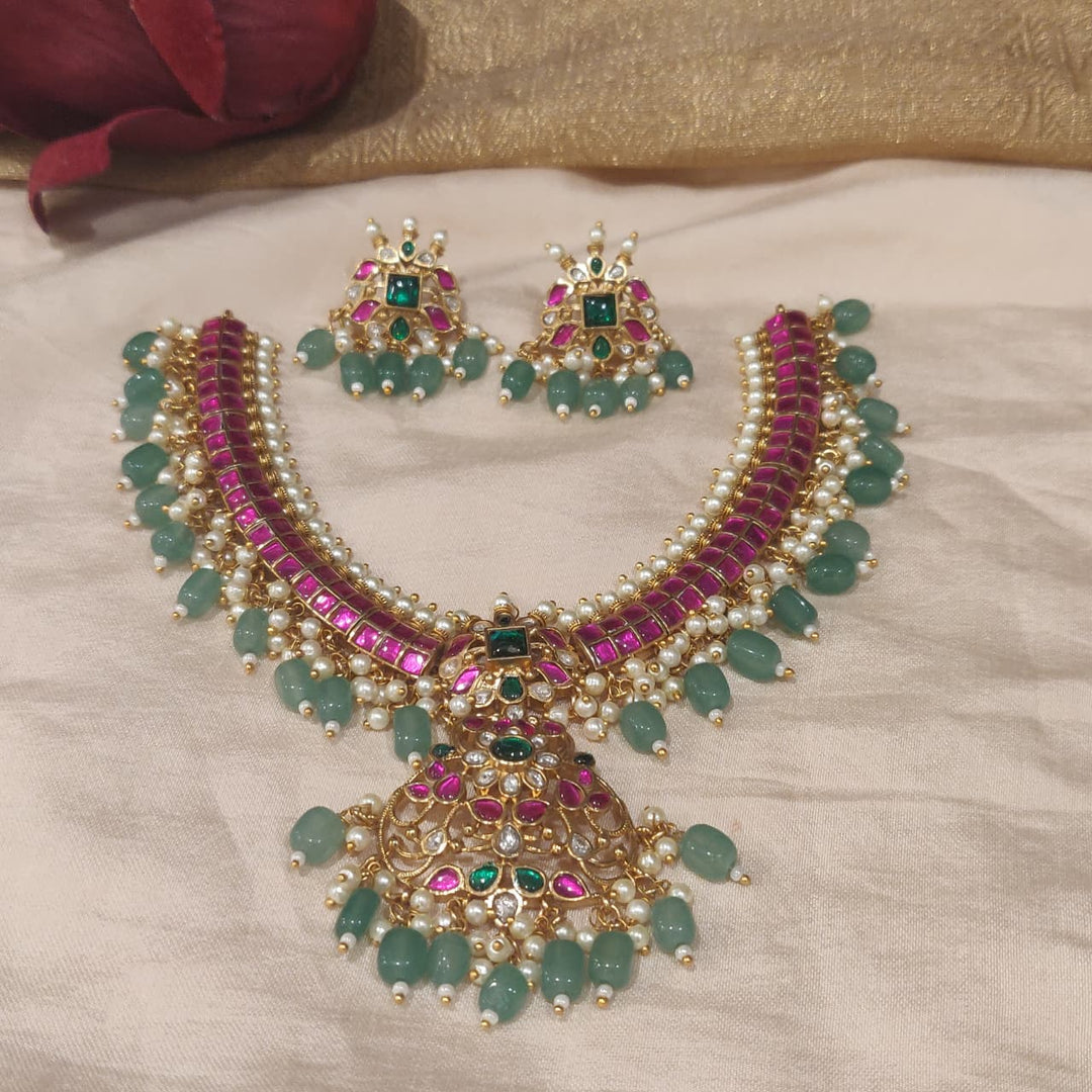 Bespoke Ruby Stone Necklace with Green Beads