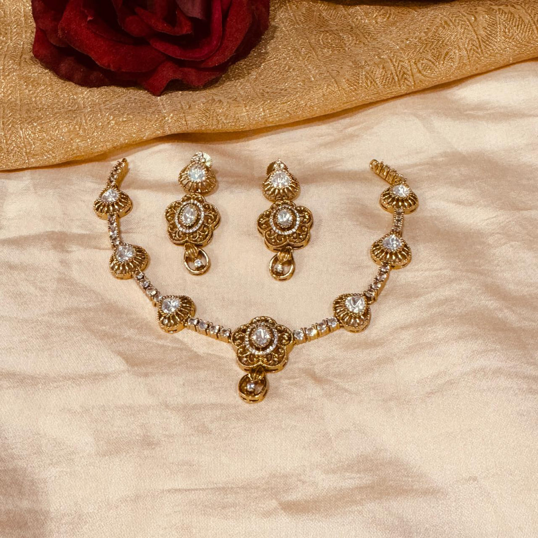 Dazzling AD Crystal Stone Floral Necklace