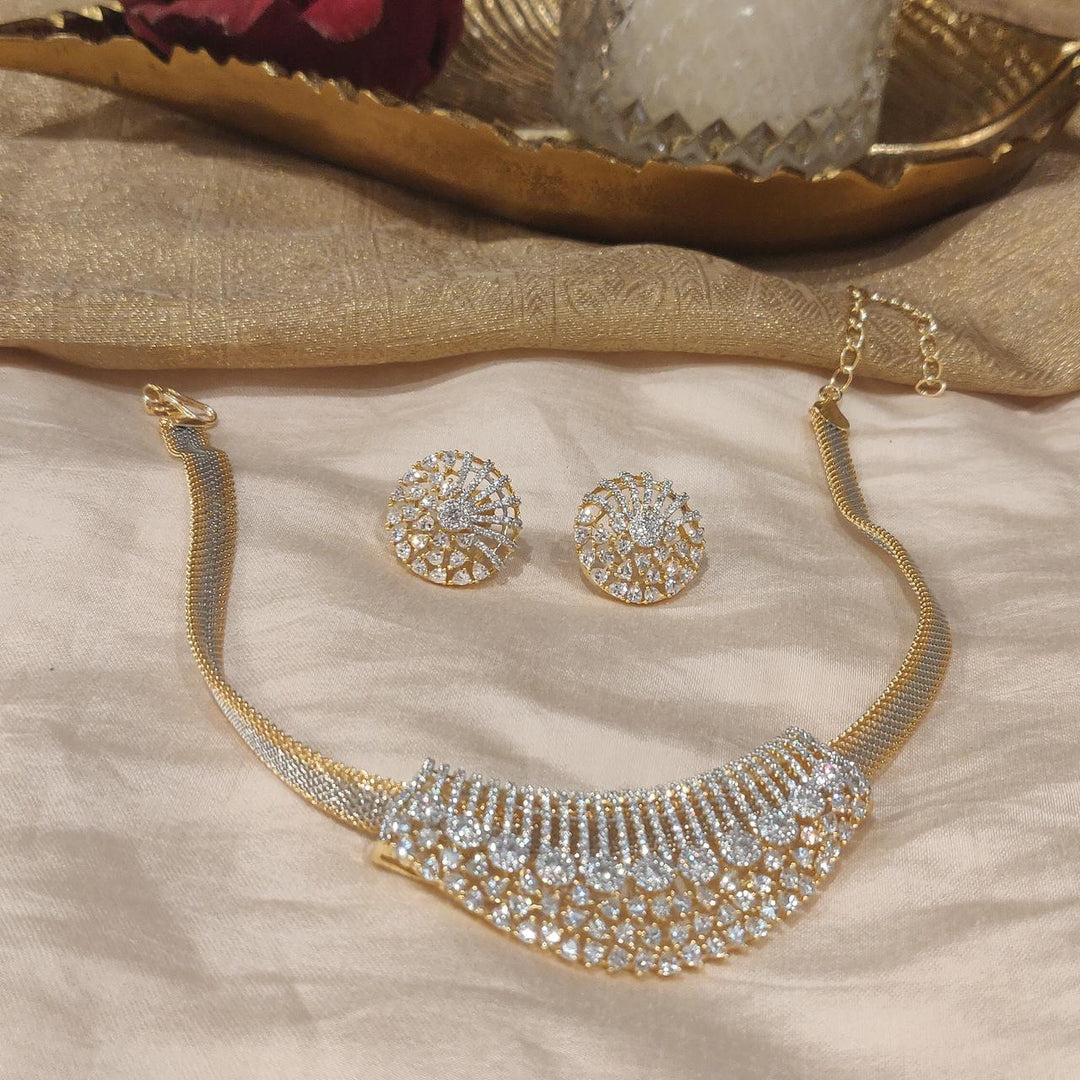 Exquisite Golden CZ Chain with Droplet AD Stone Pendant