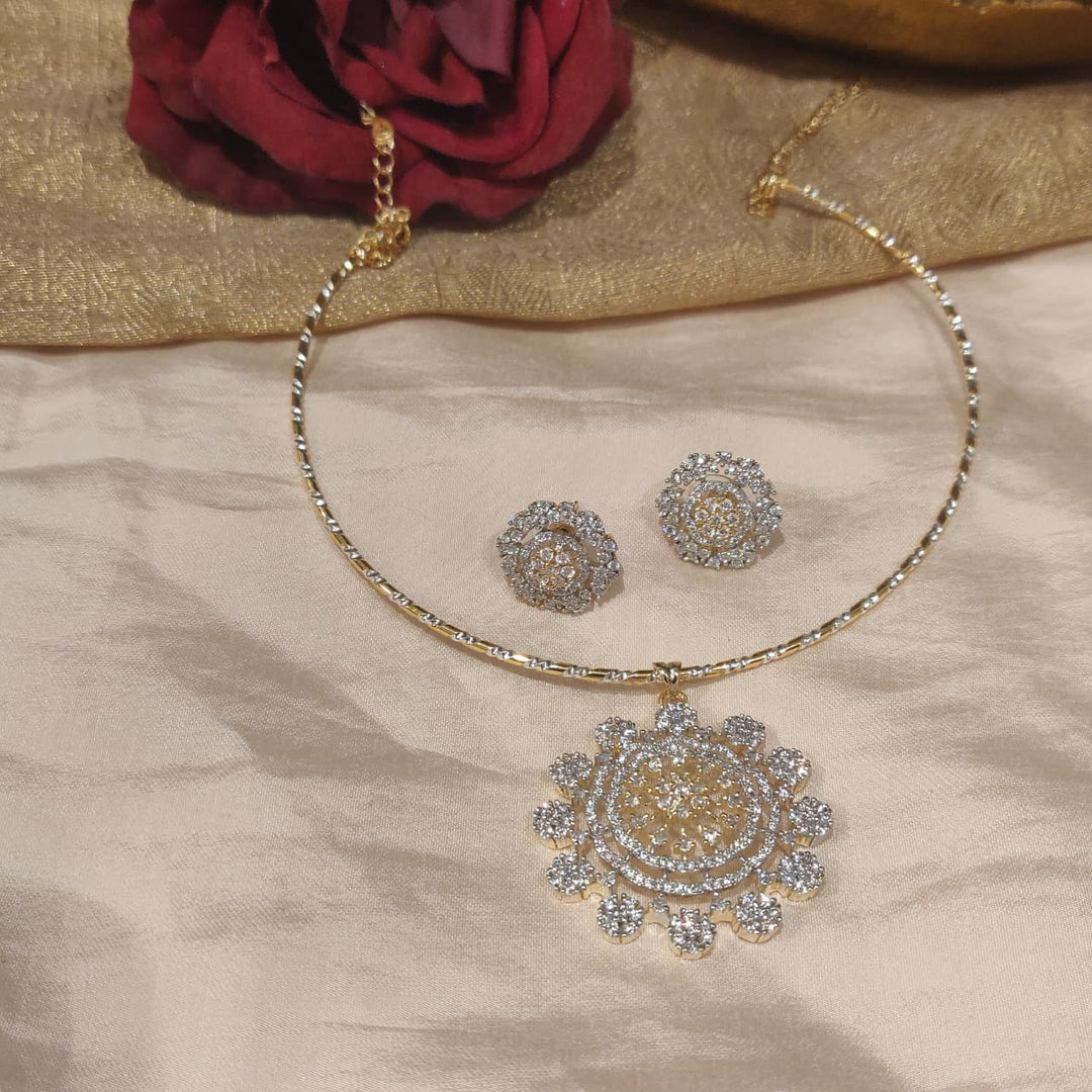 Delicate Golden Floral CZ Pipe Necklace