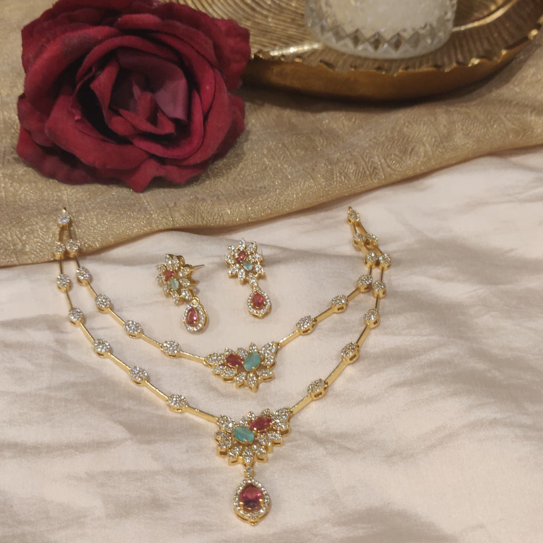 Posh 2 Layer Mint ruby Stone Necklace