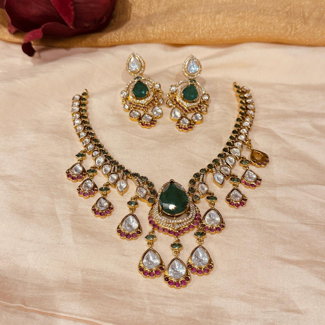 Elegant Kundan Crystal Stone Droplet Necklace