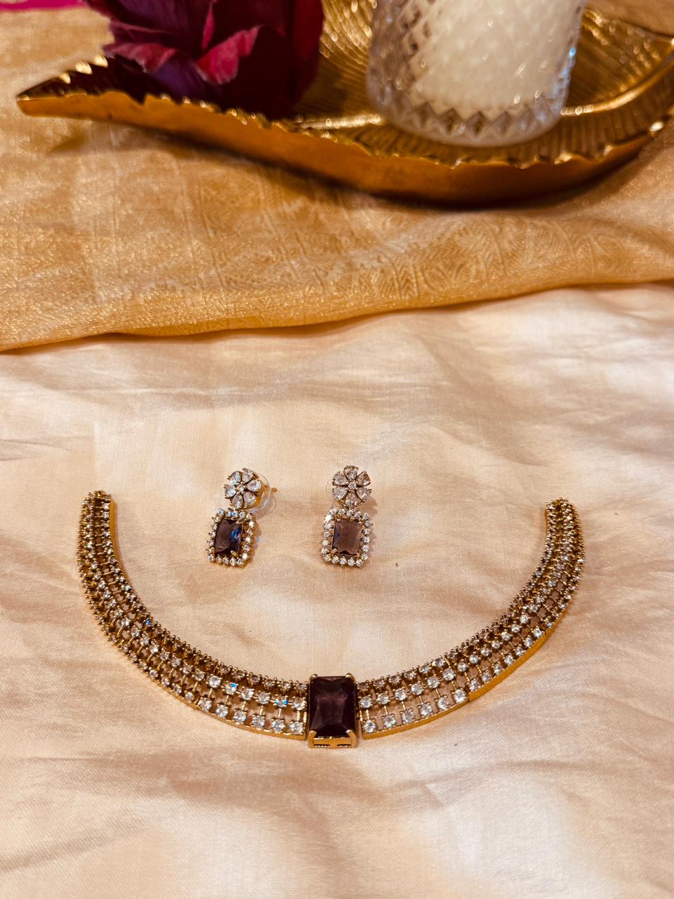 Refined Crystal Stone AD Choker with Purple Stone