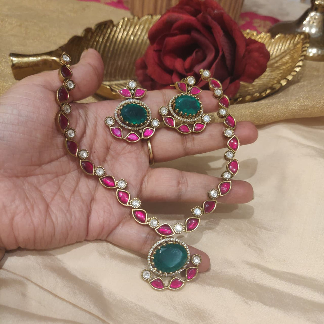 Sparkling Jadou Ruby Mint Stone Necklace