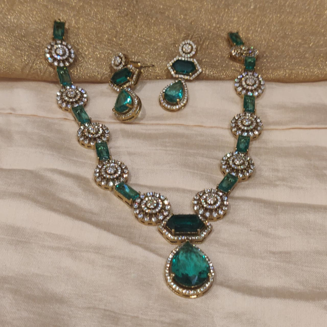 Enchanting Floral Mint AD Stone Necklace