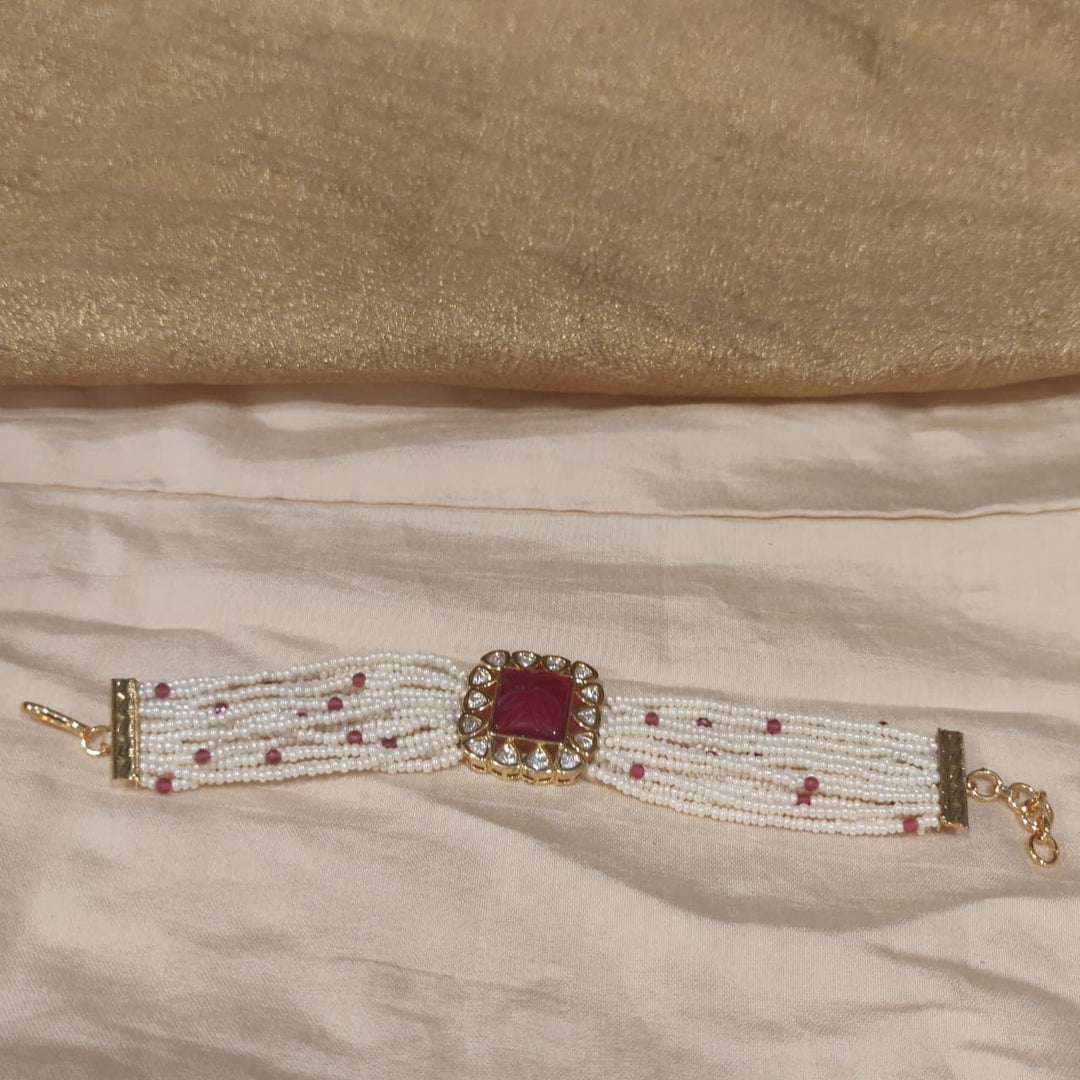 Alluring Ruby Stone Multilayer Pearls Choker