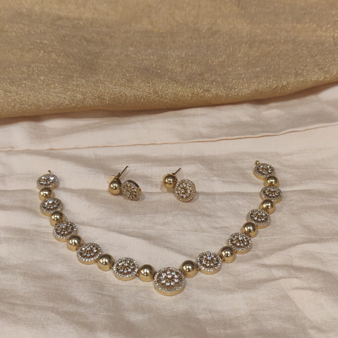 Lustrous AD Floral Golden Necklace