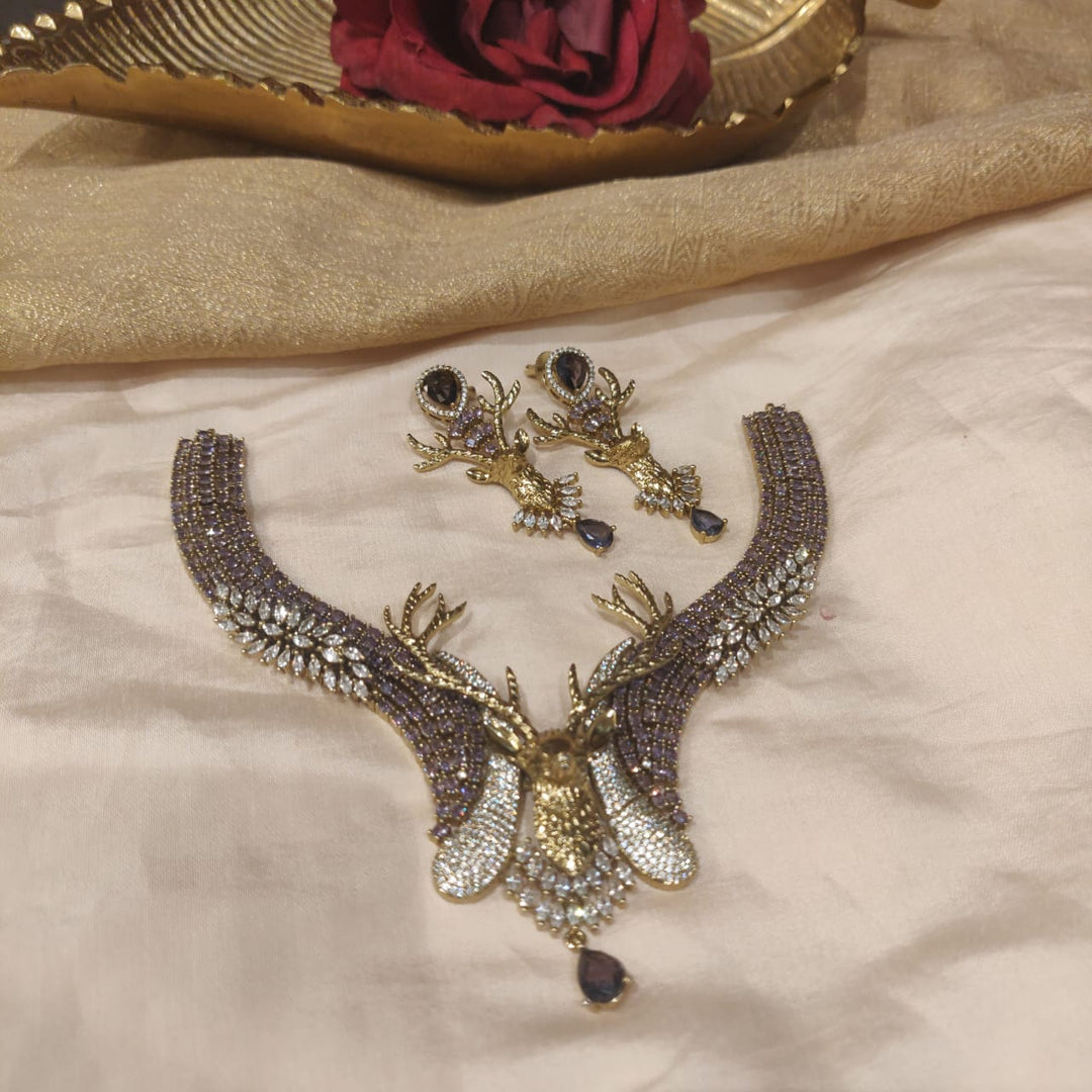 Opulent Purple AD Stone Deer Necklace