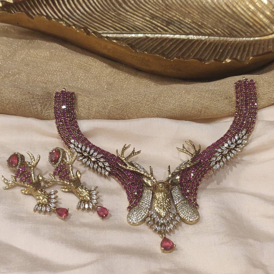 Opulent Ruby Stone Deer Necklace