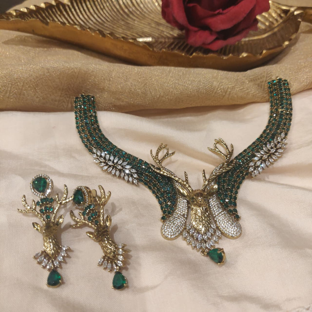 Opulent Green AD Stone Deer Necklace