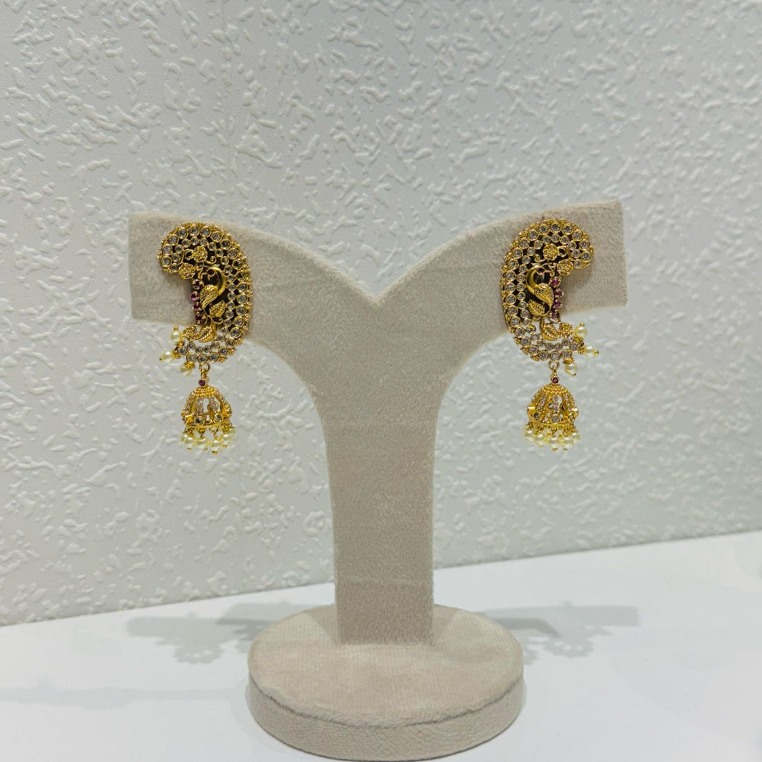 Peacock ruby  pearls jhumka