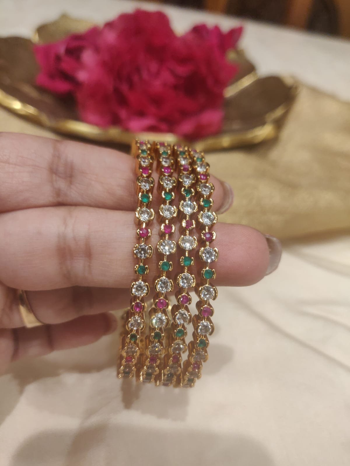 Ruby green stone golden golden bangels
