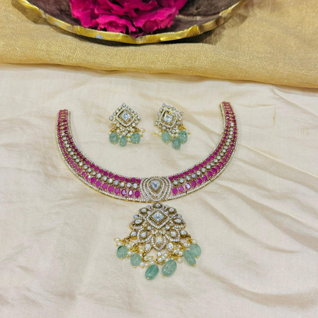 Ruby Emerald  golden bridal choker
