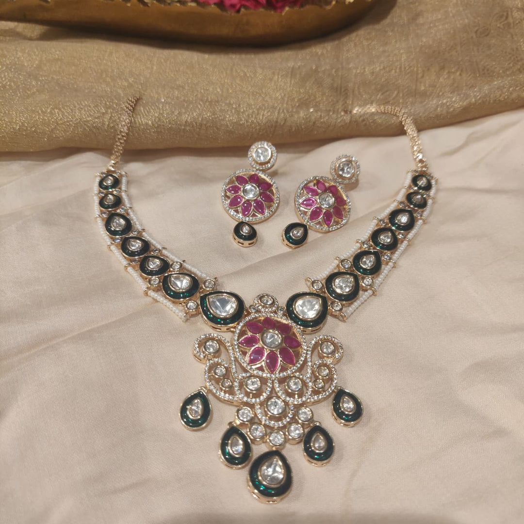 Exquisite Floral Ruby Stone Kundan Necklace