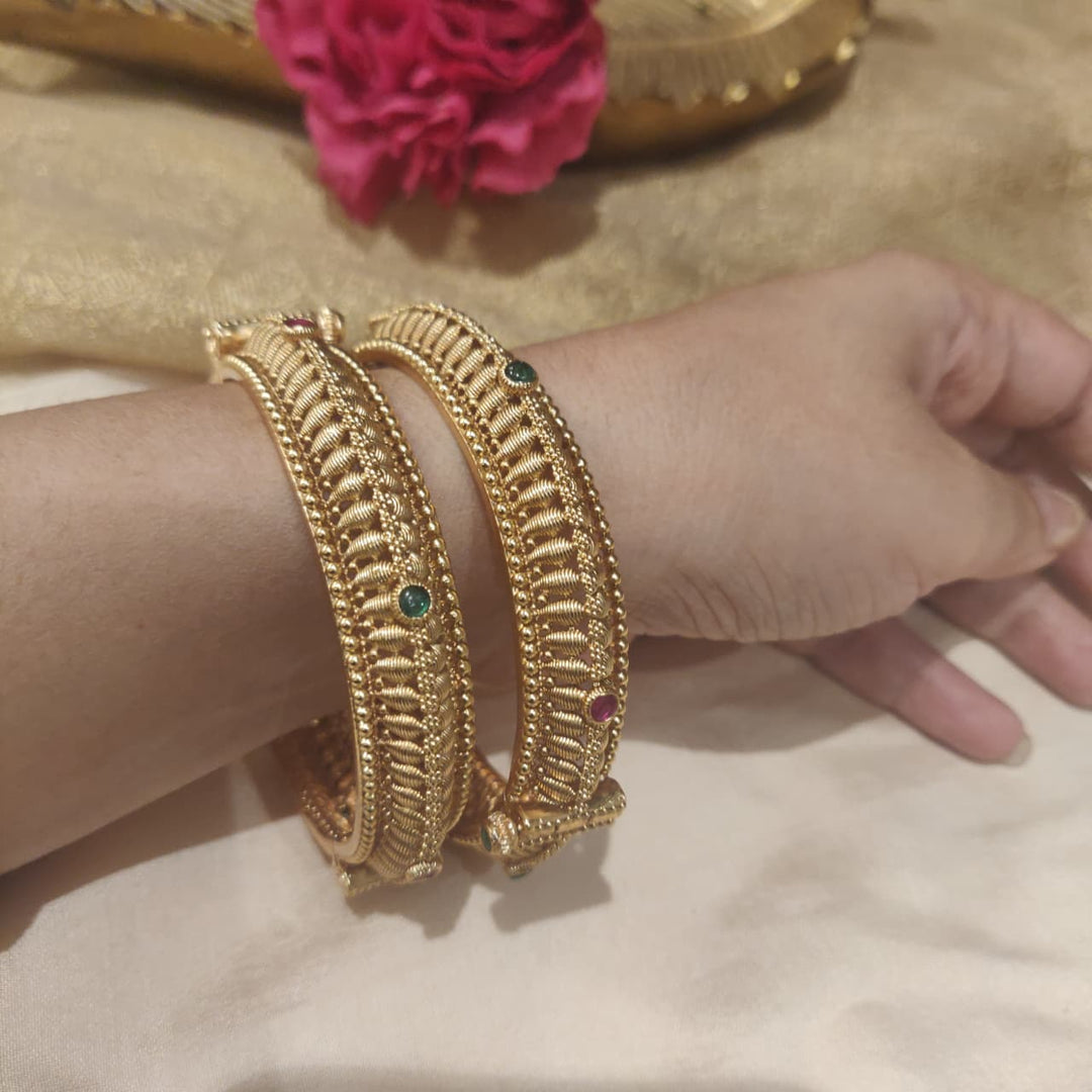 Enchanting Golden Bridal Ruby Green Stone Kada