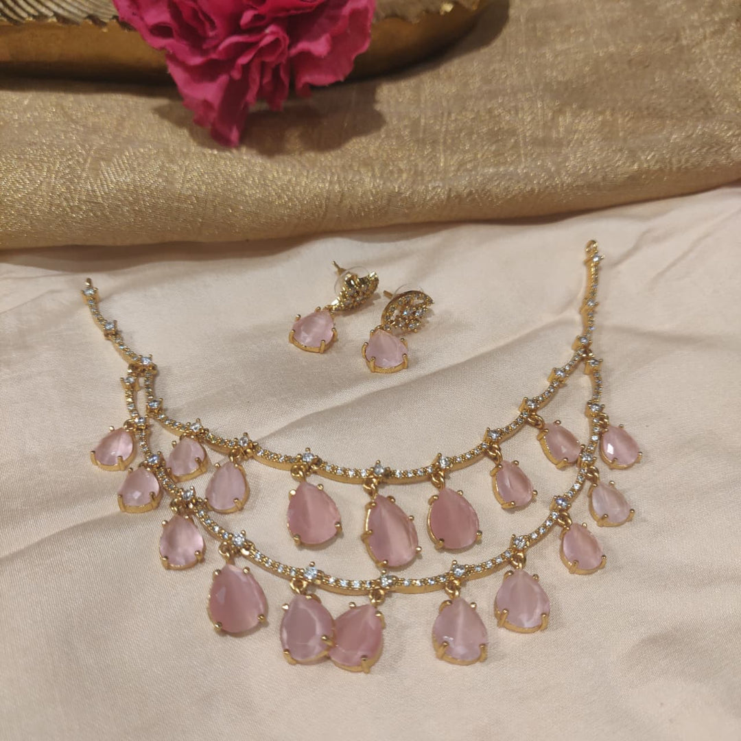 Sought Pink AD Stone 2 Layer Necklace