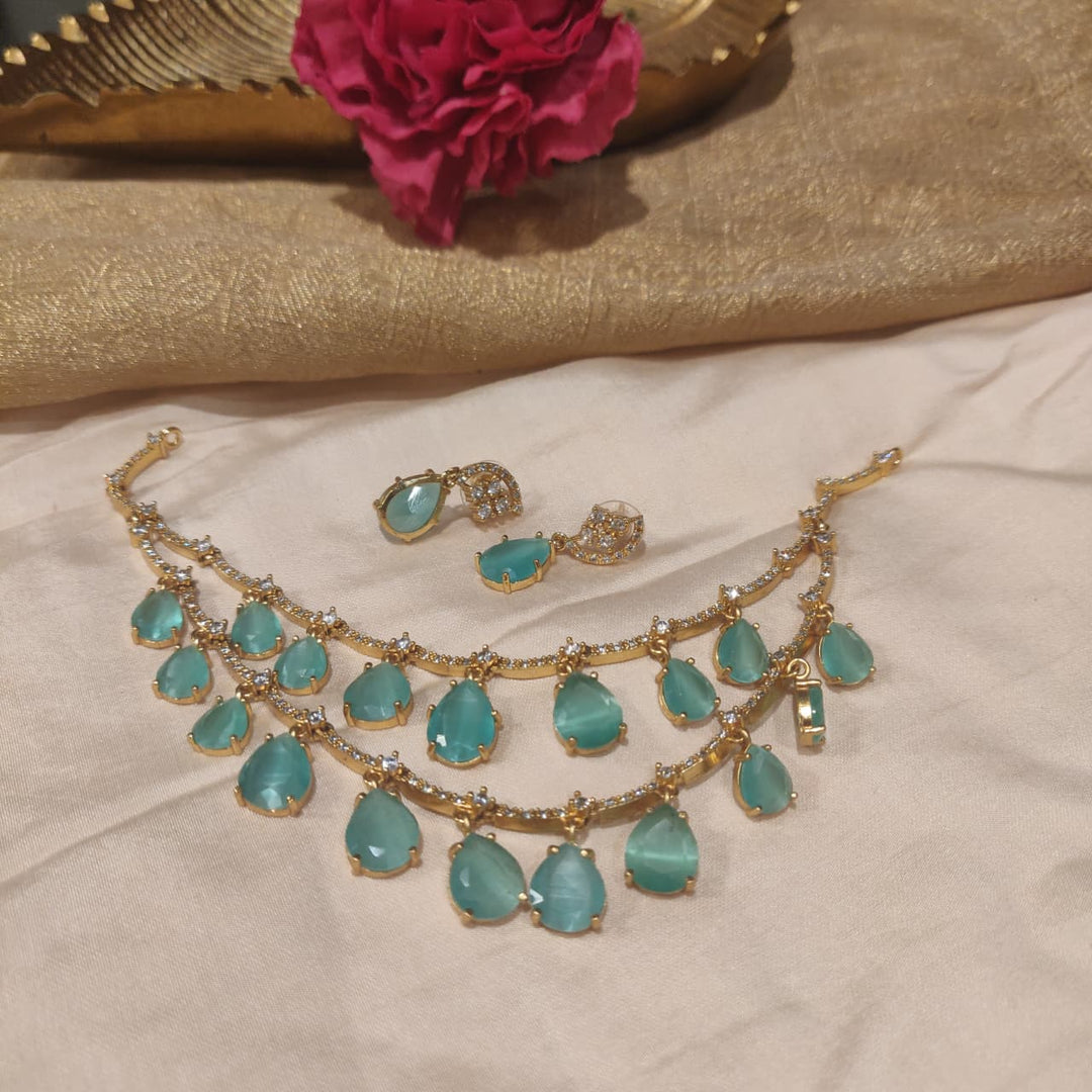 Alluring Mint AD Stone 2 Layer Necklace