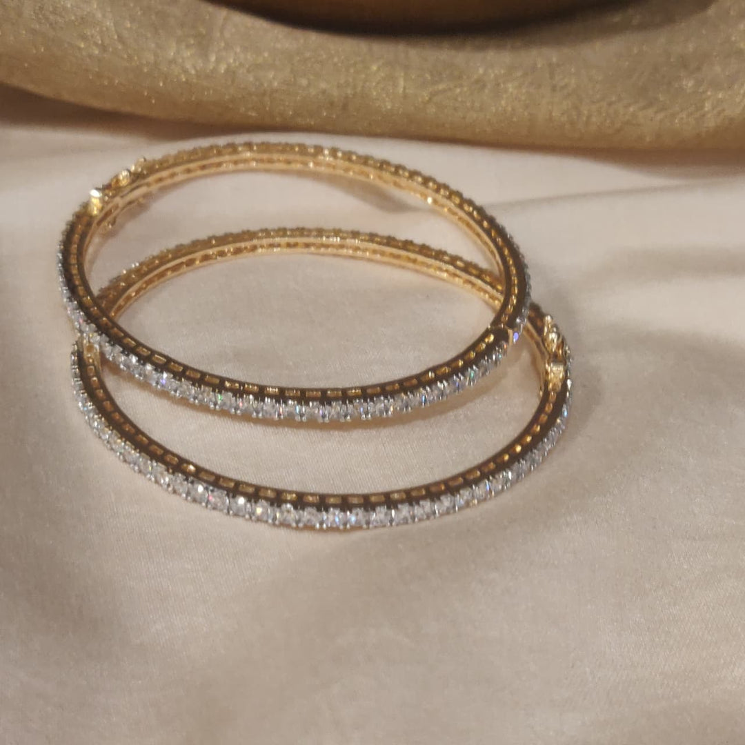 Dazzling CZ Gold-Tone Bangles Set of 2