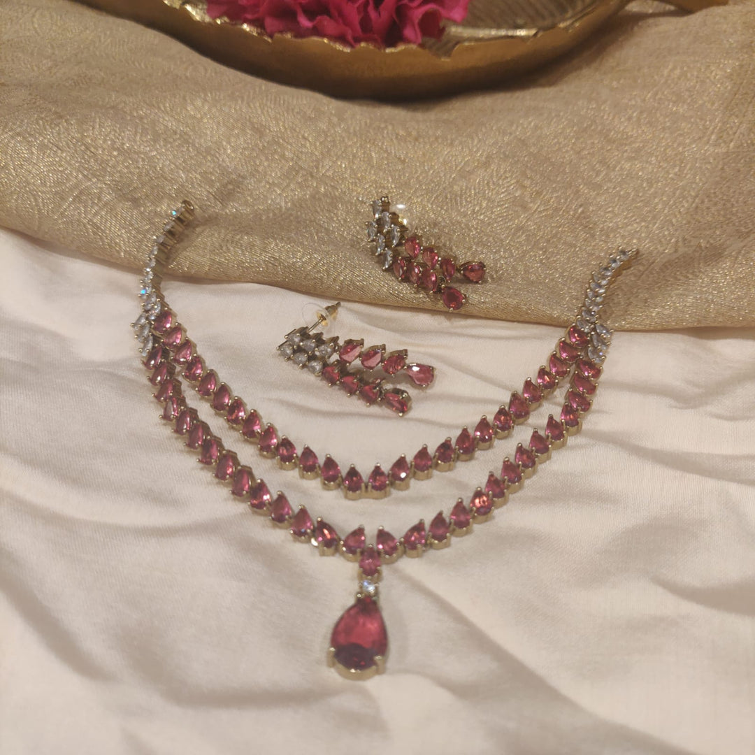 Posh Ruby AD Stone 2 Layer Necklace