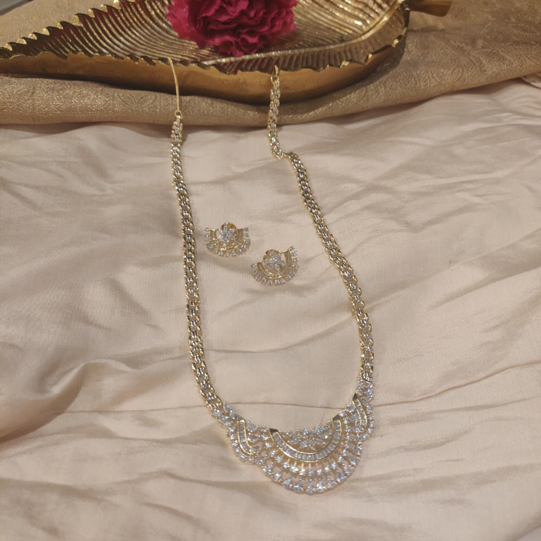 Graceful Golden CZ Long Chain Necklace