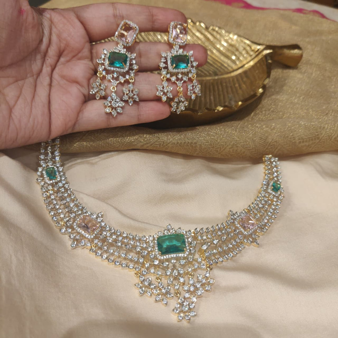 Inimitable CZ Floral Droplet Mint AD Stone Choker
