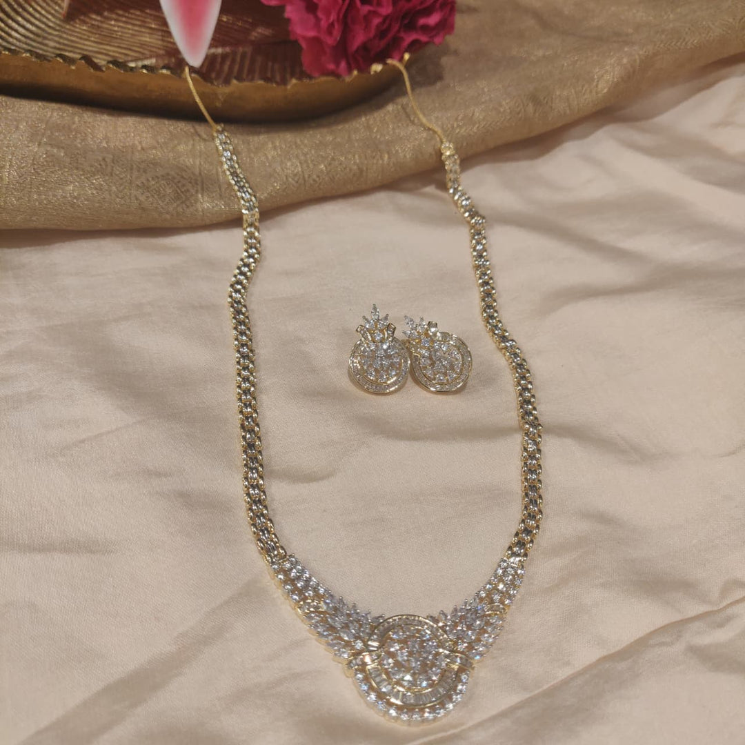 Glamorous AD Stone Floral Long Necklace
