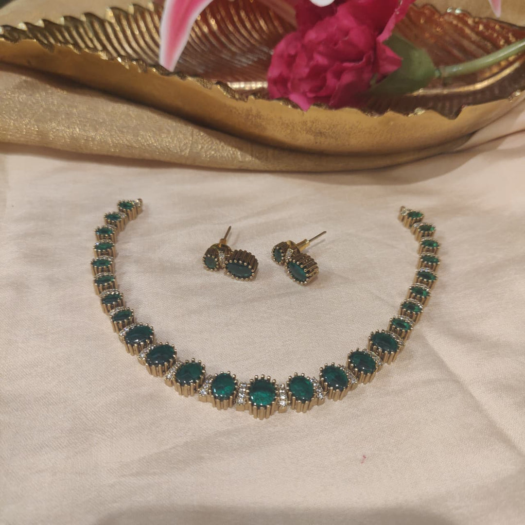 Poised Green AD Stone Necklace