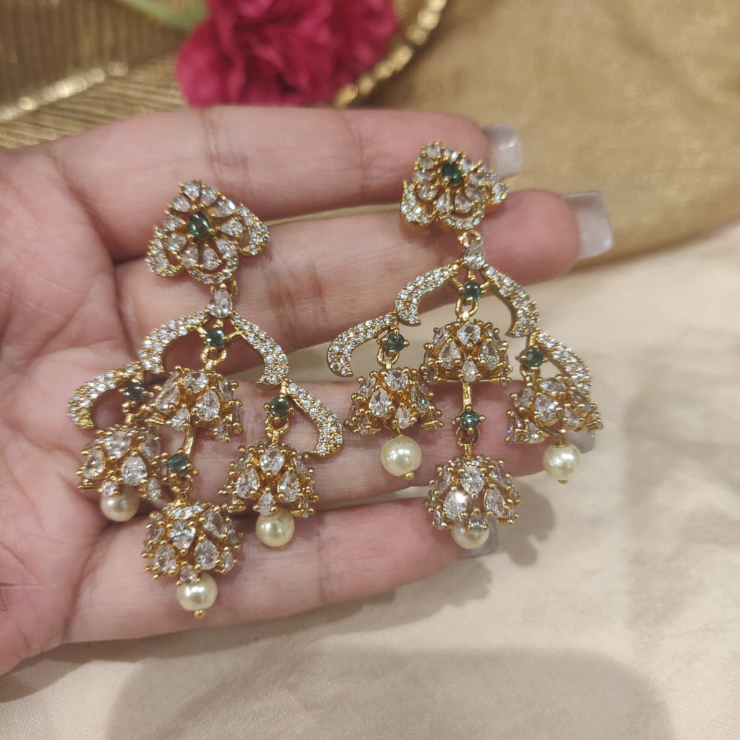 Lustrous Floral Green Crystal AD Stone Droplet Earring