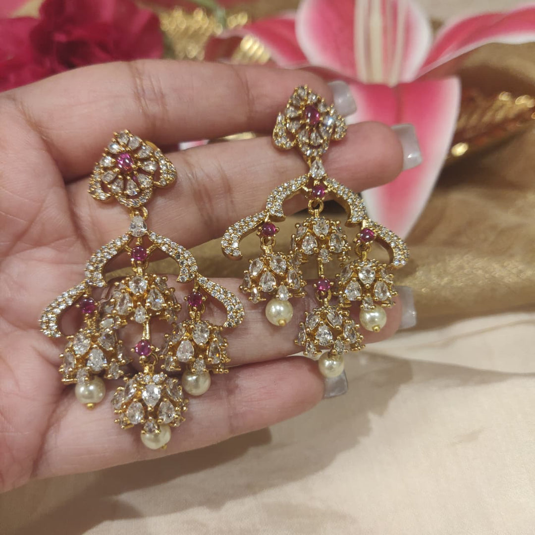 Lustrous Floral Ruby Crystal AD Stone Droplet Earring