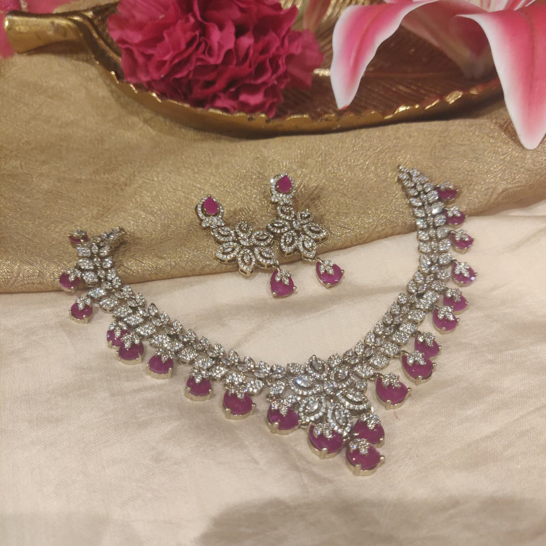 Opulent Crystal Floral Ruby AD Stone Necklace