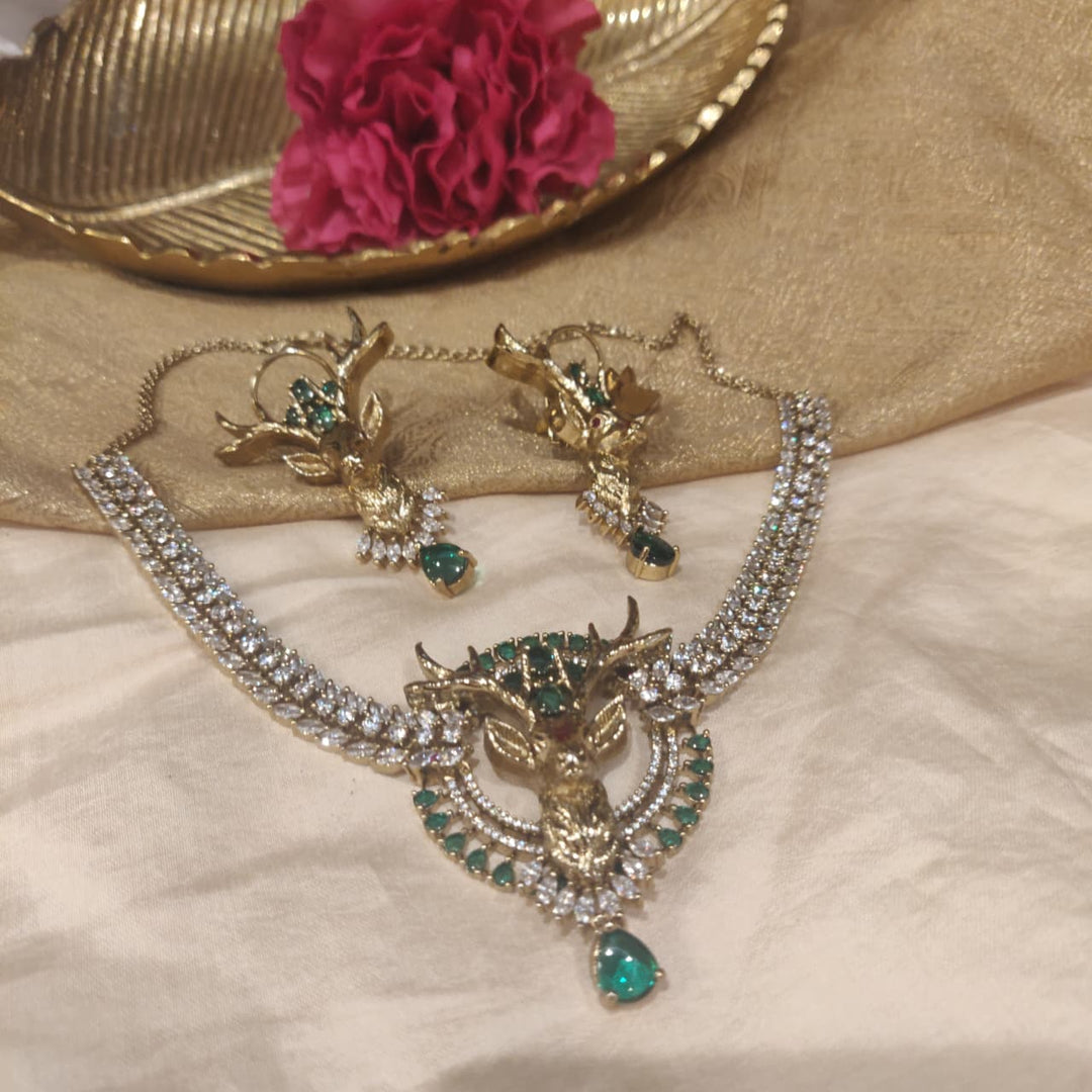 Dazzling Crystal Green AD Stone Deer Necklace