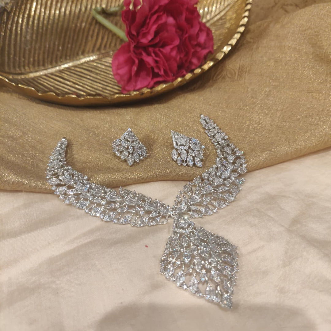 Sparkling Floral Crystal AD Stone Necklace